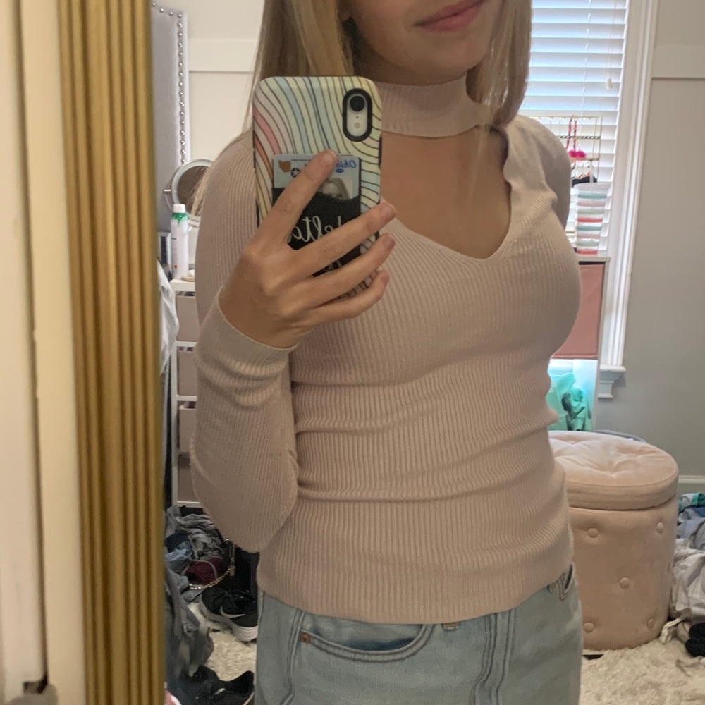 Express Blush Mock Neck Sweater With Cut Out